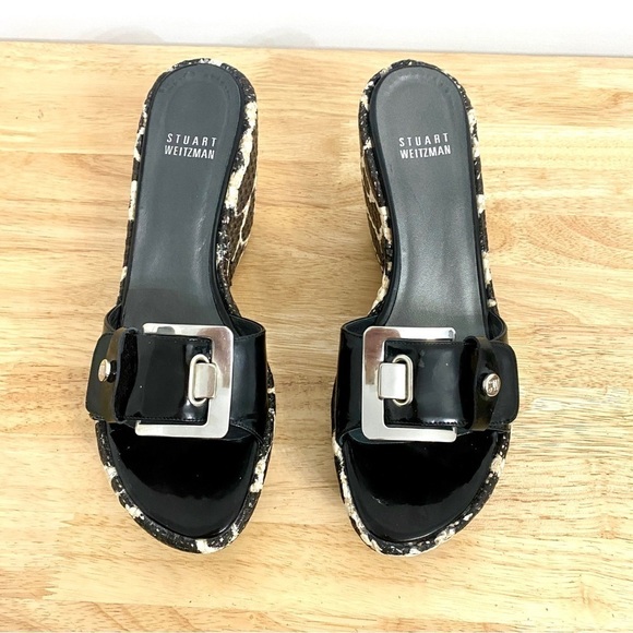 Stuart Weitzman Clipper Giraffe Slip On Platform Buckle Wedge Sandals, Size 7.5 - Picture 7 of 11